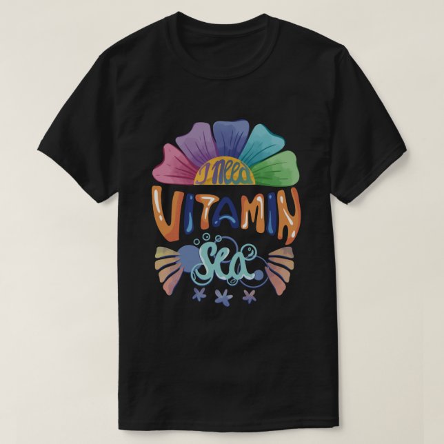 Camiseta Vibrante oruga arcoiris: Necesito un mar de vitami (Diseño del anverso)