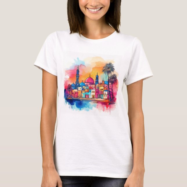 Camiseta Vibrante paisaje del Medio Oriente - Arte acuarela (Anverso)
