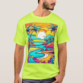 Camiseta Vibrante playa de puesta de sol tropical