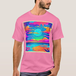 Camiseta Vibrante puesta de sol sobre olas oceánicas