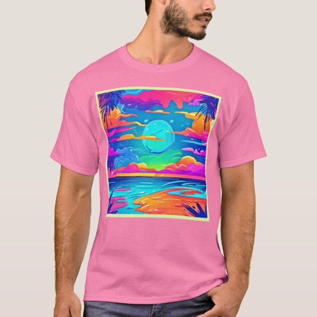 Camiseta Vibrante puesta de sol sobre olas oceánicas (Anverso)