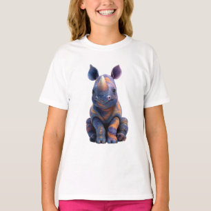 Camiseta Vibrante Rinoceronte Galaxia Púrpura para Niños