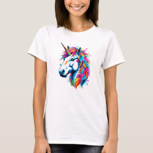 Camiseta Vibrante salpicadura de tinta Unicornio arte pop, 
