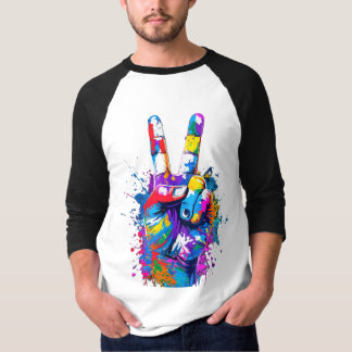 Camiseta Vibrante signo de paz colorido mano arte digital