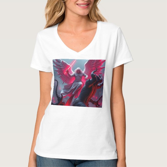 Camiseta Vibrante St Michael el Arcángel Tee de cuello feme (Anverso)