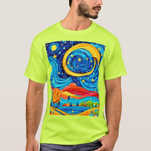 Camiseta Vibrante Starry Night Style Art (Anverso)