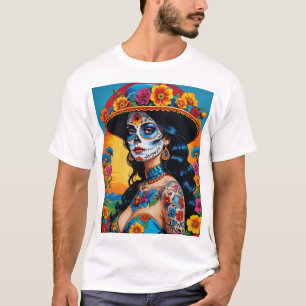 Camiseta Vibrante Sugar Skull Art T Shirt Retro Estética