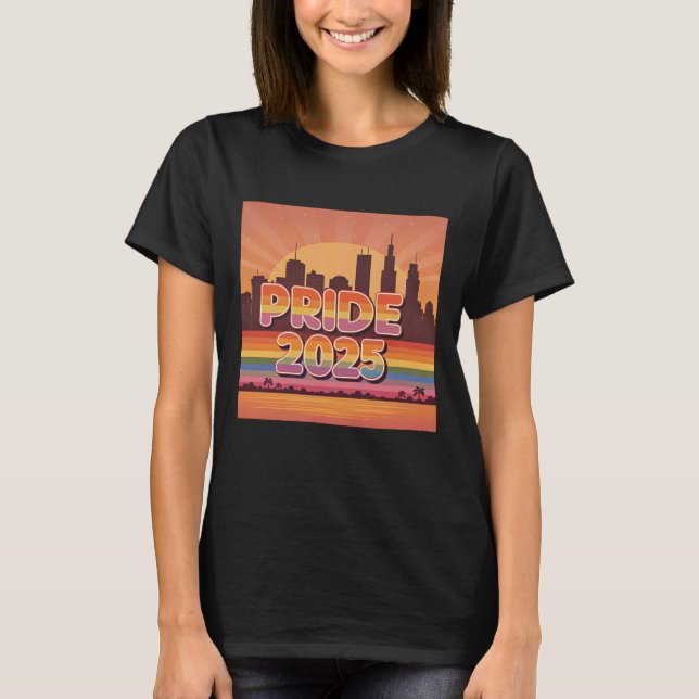 Camiseta Vibrante Sunset Cityscape Pride 2025 (Anverso)