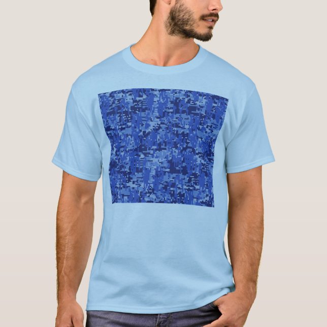 Camiseta Vibrante textura de camuflaje digital de camo azul (Anverso)