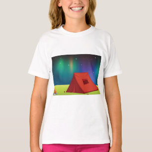Camiseta Vibrante Tienda de Campamento Nocturna con Auroras