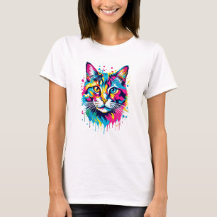 Camiseta Vibrante Tinta Splatter Cat Pop Art, Colorido