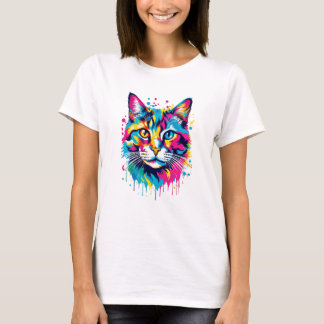 Camiseta Vibrante Tinta Splatter Cat Pop Art, Colorido