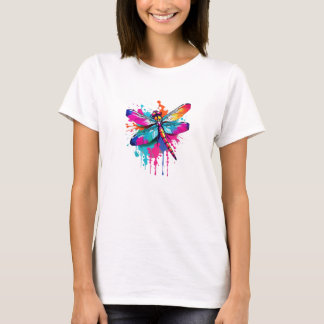 Camiseta Vibrante Tinta Splatter Dragon Fly Pop Art, Colori