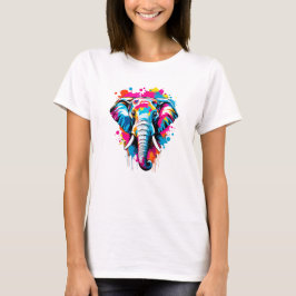 Camiseta Vibrante Tinta Splatter Elephant Pop Art, Colorido