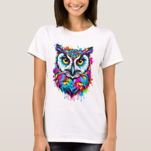 Camiseta Vibrante Tinta Splatter Owl Pop Art   Negrita y co