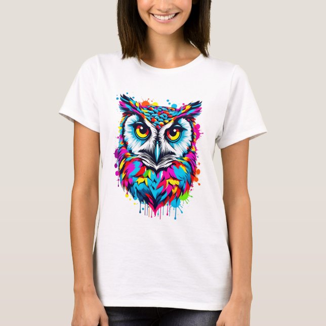 Camiseta Vibrante Tinta Splatter Owl Pop Art | Negrita y co (Anverso)