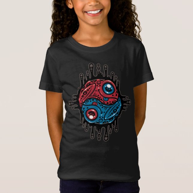 Camiseta Vibrante veneno rojo y azul Dart Frog Yin Yang (Anverso)
