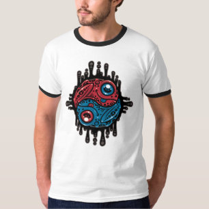 Camiseta Vibrante veneno rojo y azul Dart Frog Yin Yang