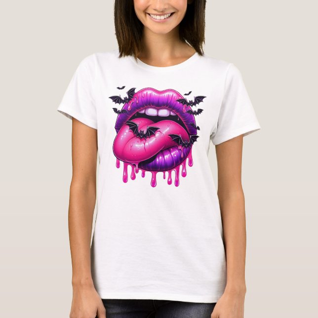 Camiseta Vibrantes labios de goteo con murciélagos (Anverso)
