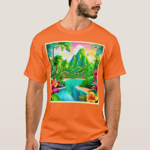 Camiseta Vibrantes olas oceánicas y arte de palmeras
