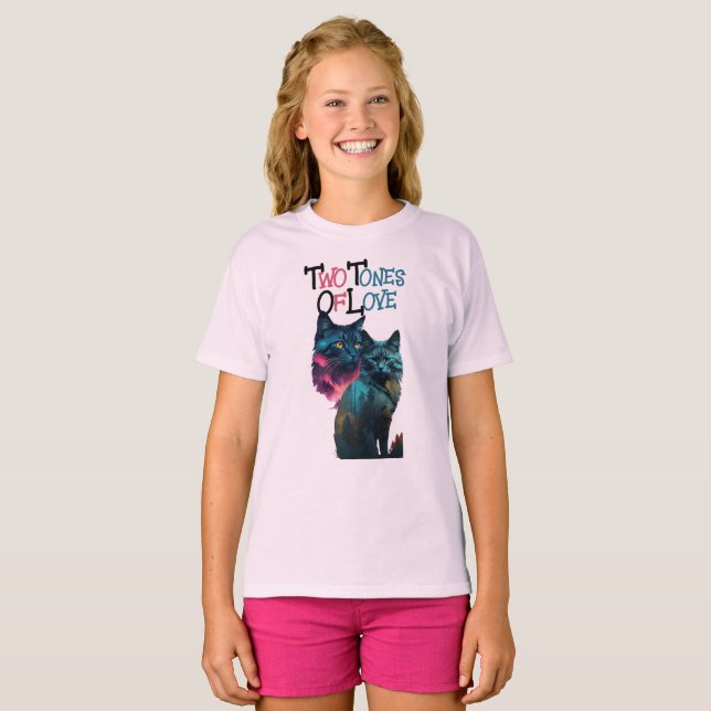 Camiseta Vibrantes Paws: Colorido Par felino (Anverso completo)