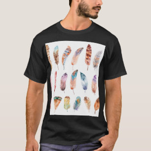 Camiseta Vibrantes plumas Boho: Ilustracion acuarela