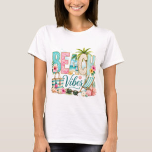 CAMISETA VIBRAS DE PLAYA TROPICAL PASTEL COLORIDO