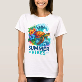 CAMISETA VIBRAZONES DE VERANO TORTUGA OLAS FLORES