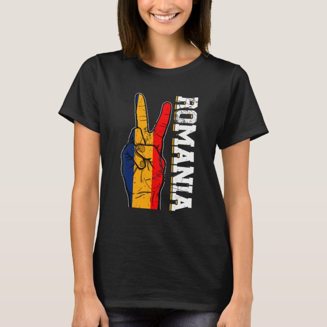 Camiseta Victoria angustiada Dos Dedos Rumania Bandera Patr (Anverso)