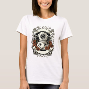 Camiseta Victoria Steampunk Deep Sea Diver Roses Rojos