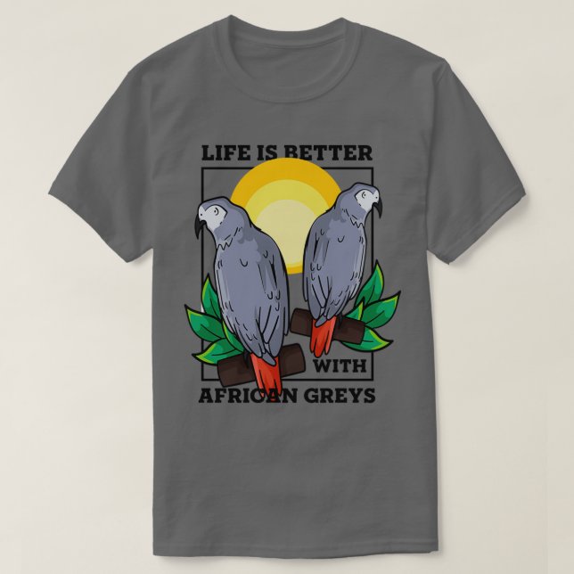Camiseta Vida con loros Exóticos Gris Africano (Diseño del anverso)