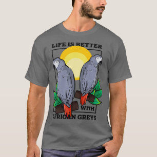 Camiseta Vida con loros Exóticos Gris Africano
