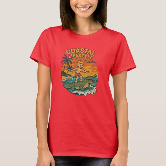 Camiseta Vida Costera Surf de Cocodrilo Retro FL Playa de S (Anverso)