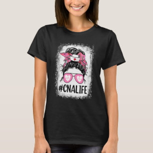 Camiseta Vida de enfermera Cna decolorada rosa leopardo moñ