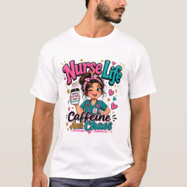Camiseta Vida de Enfermera – Combustible de Cafeína y Caos