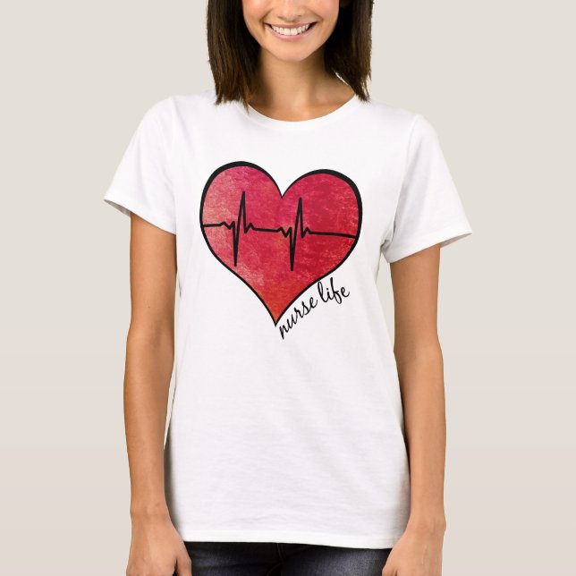 Camiseta Vida de la enfermera - corazón de la acuarela (Anverso)