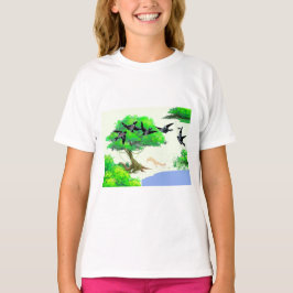 Camiseta Vida de los bosques primaverales con aves y ardill