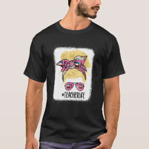 Camiseta Vida de maestro moño despeinado cabello rubio