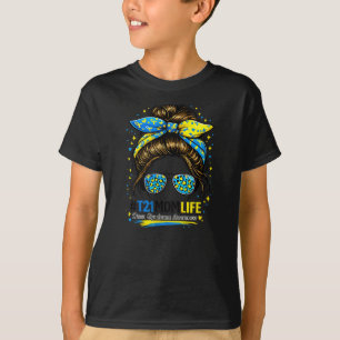 Camiseta Vida de mamá con síndrome de Down moño desordenado