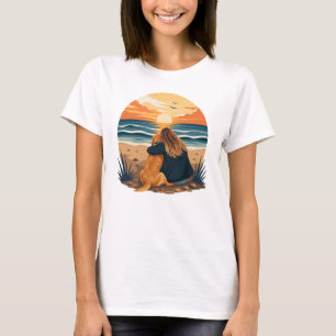 Camiseta Vida de mamá de Golden Retriever Atardecer en la p