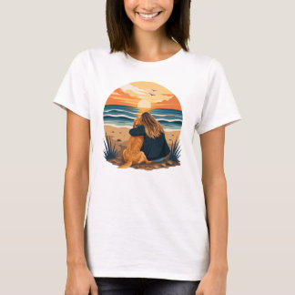Camiseta Vida de mamá de Golden Retriever Atardecer en la p