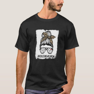 Camiseta Vida de mamá de voleibol blanqueada y leopardo con
