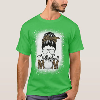 Camiseta Vida de mamá de voleibol desteñida Leopard Moño de
