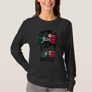 Camiseta Vida de mamá moño desordenado bandera mexicana día