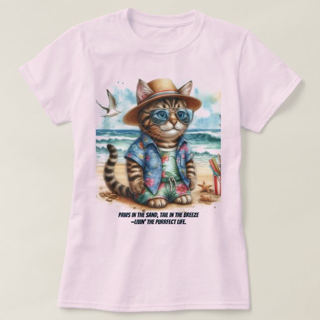 Camiseta Vida de playa perfecta para los amantes del gato g (Diseño del anverso)
