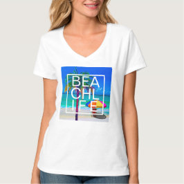 Camiseta Vida de Playa Tropical Palma Tipografía Moderna Ap