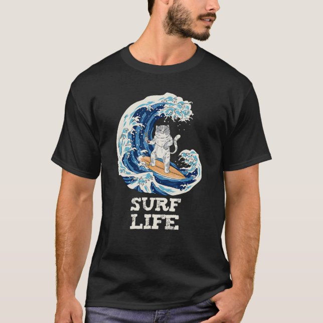 Camiseta Vida de Surfing de Gato Japonés (Anverso)