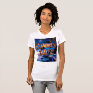 Camiseta Vida de Verano Tipografía de Puesta de Sol en la P