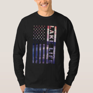 Camiseta Vida en el lago bandera americana muelle atardecer