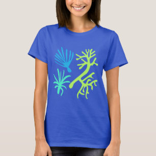 Camiseta Vida marina abstracta moderna Lime rosa Verde y Aq